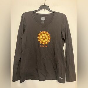 Life is good shine on sun long sleeve v neck tee grey medium